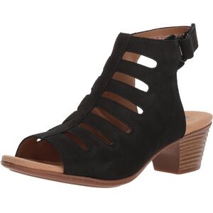 NWOT Collection by Clarks Valarie Shelly Black Nubuck Heeled Sandals